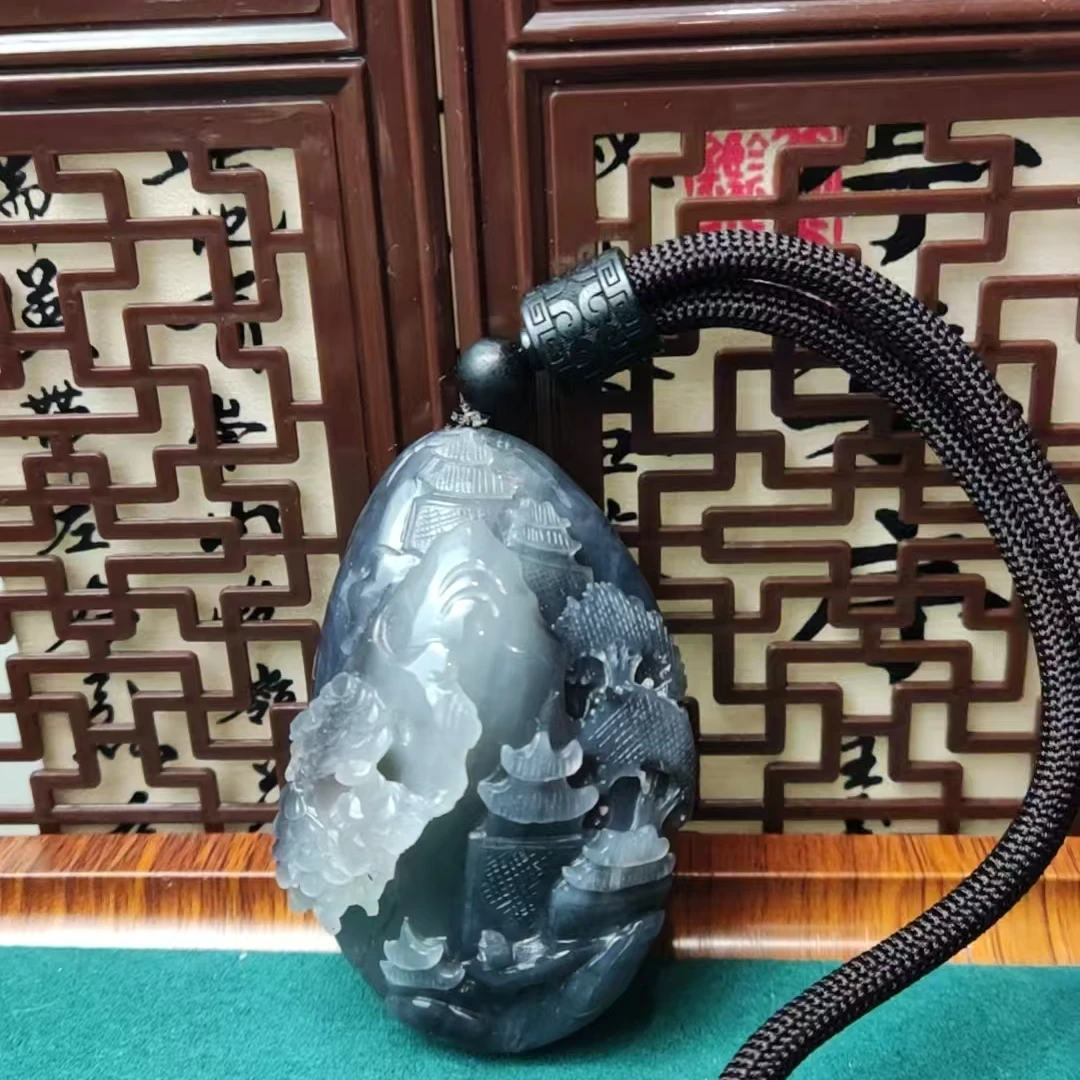 和田玉烟紫山水手把