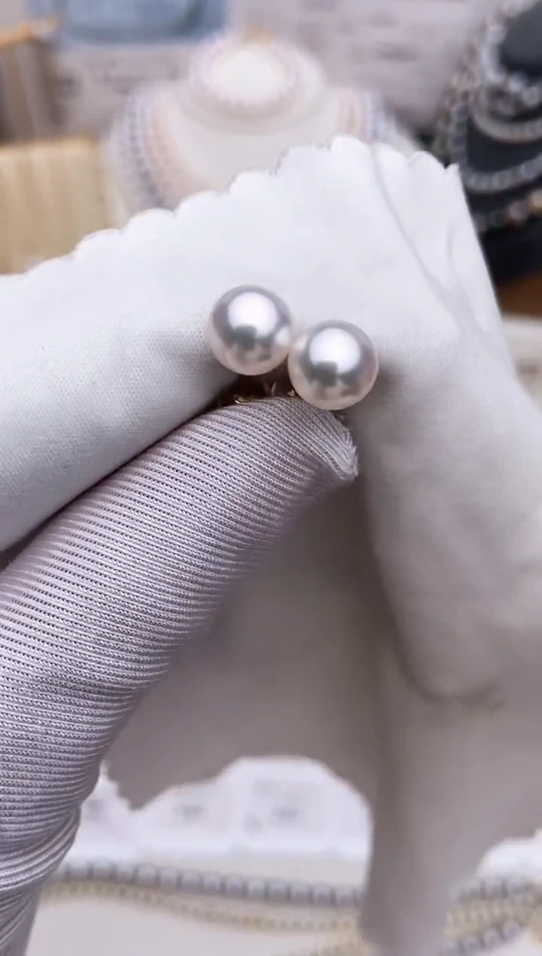 【闪购商品】海水珍珠耳饰18K金镶嵌特选福利7.5-8mm不退不换