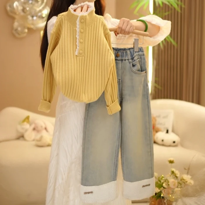 【米小洛】25新款儿童秋冬时尚洋气百搭打底纯色套头半高领毛衣上衣