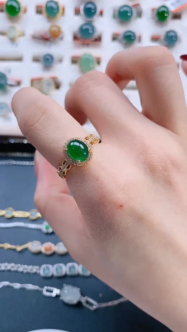 银S925镶嵌戒指翡翠天然翡翠