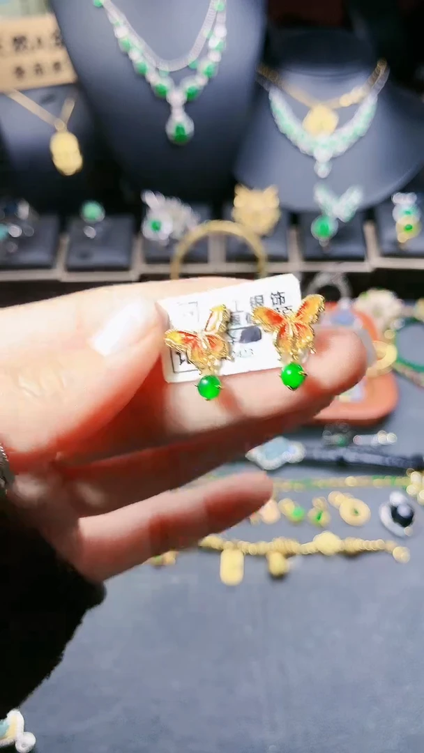 【闪购商品】翡翠耳饰银S925镶嵌耳饰