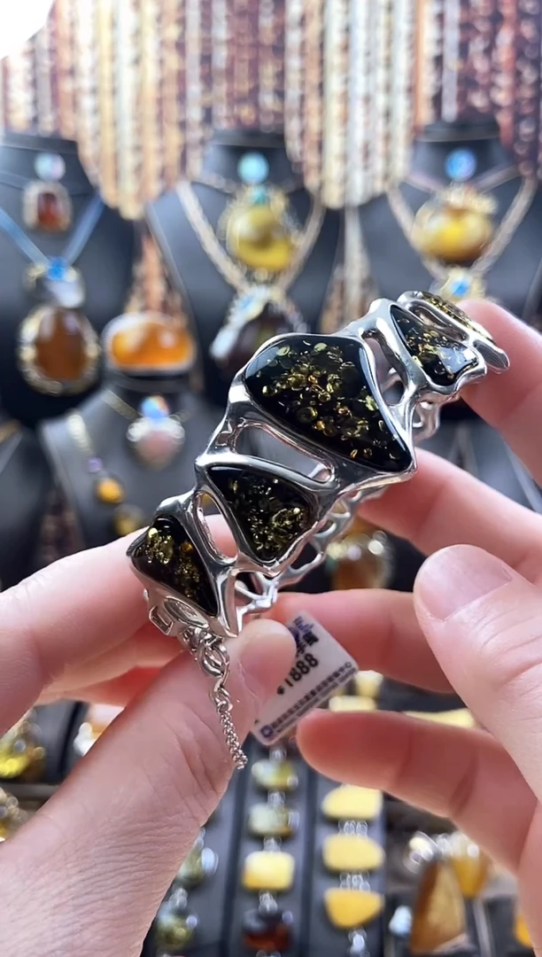 银S925镶嵌琥珀手镯手镯