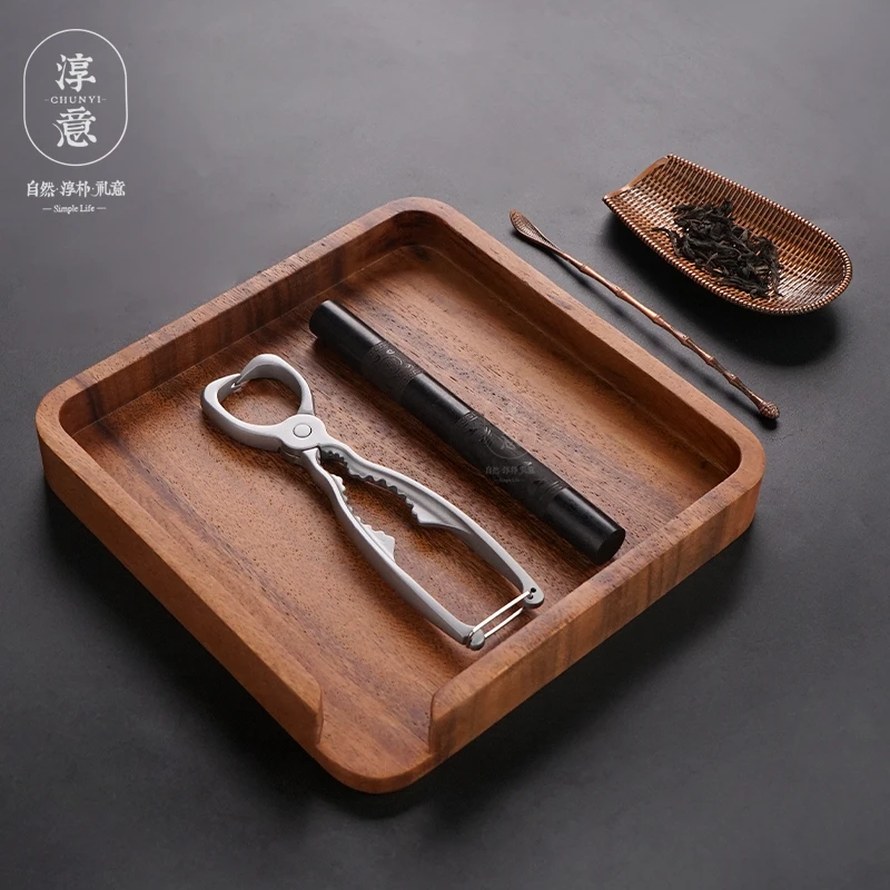 淳意胡桃木分茶盘不锈钢茶钳茶刀茶则普洱茶饼盘茶道功夫茶具配件