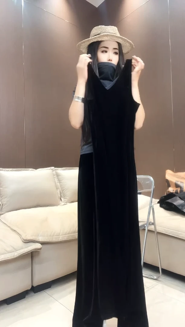 V领坎袖连衣裙3XL