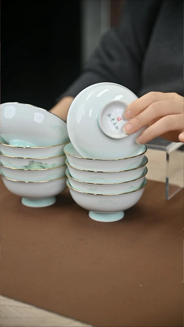 陶瓷4.5寸高脚碗盛景玉林10只装