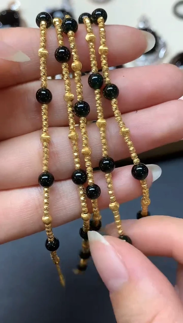 18K金镶嵌手链翡翠墨翠手链|2980多样性发其一