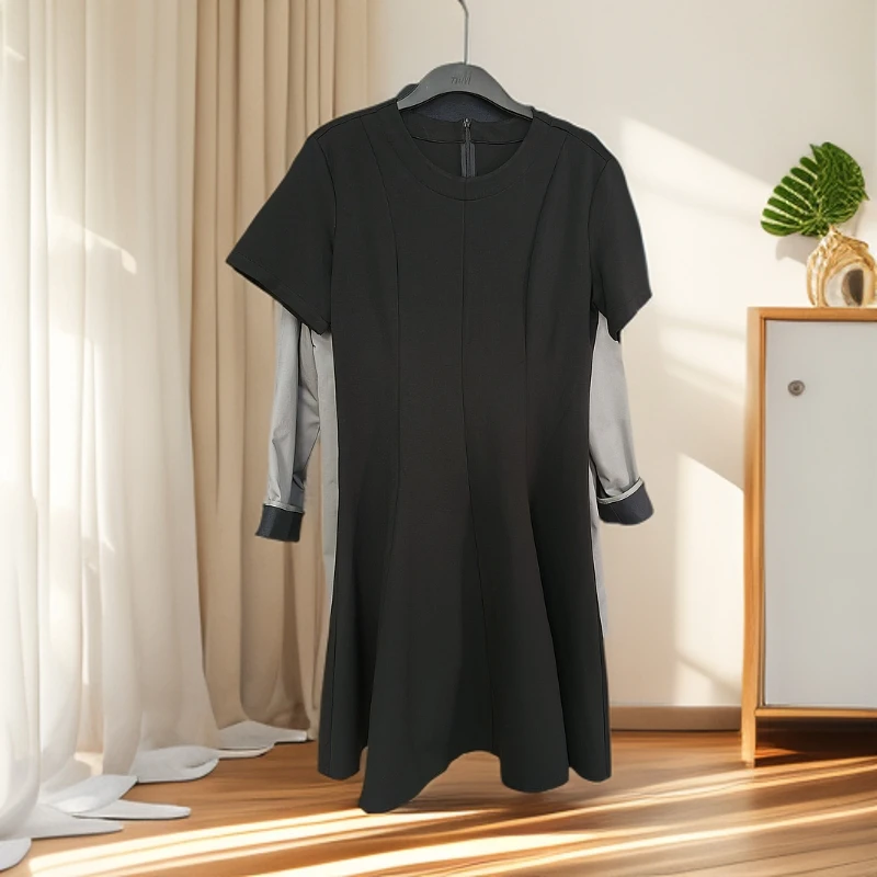 赫本裙~四面弹面料 立裁收腰短袖连衣裙女春夏款