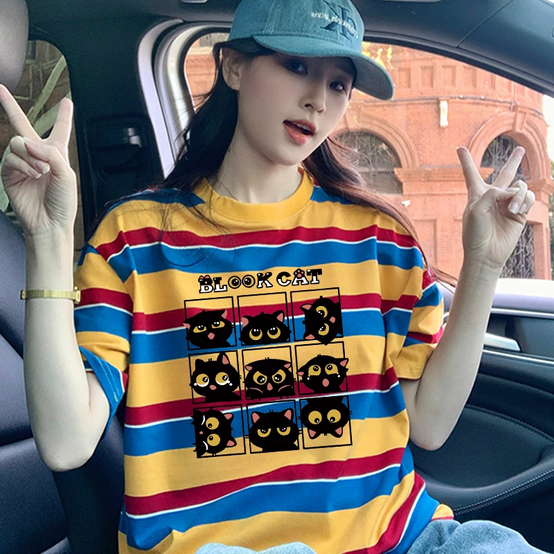 2025新款条纹短袖t恤女爆款夏季宽松设计感overseas半袖上衣