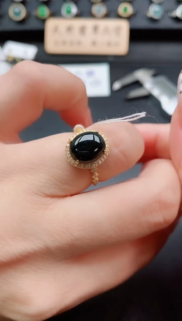 银S925镶嵌戒指翡翠1