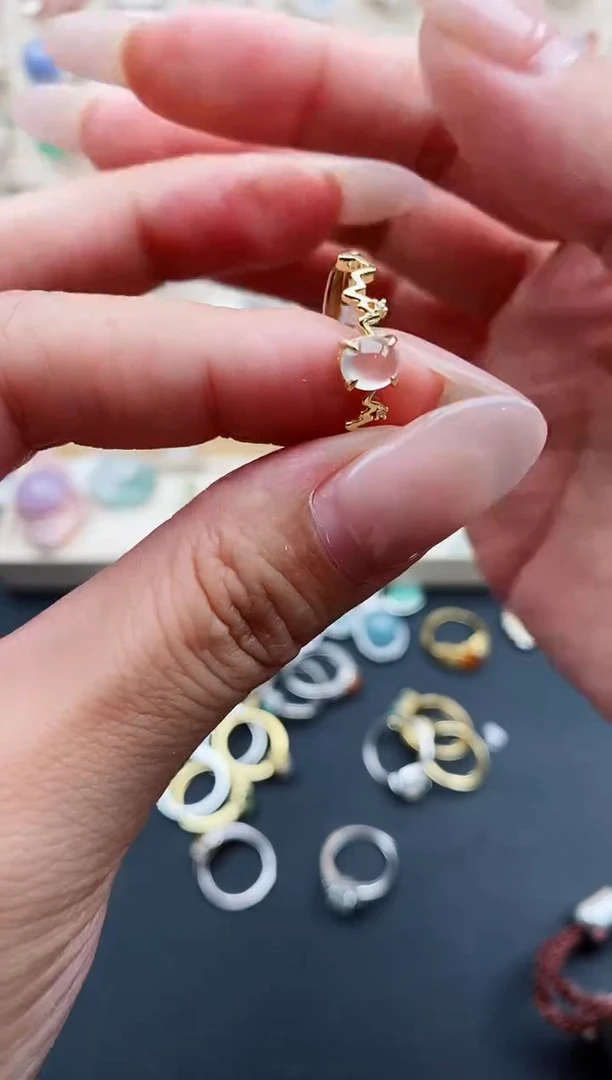 银S925镶嵌戒指翡翠天然缅甸翡翠A货111-7-1