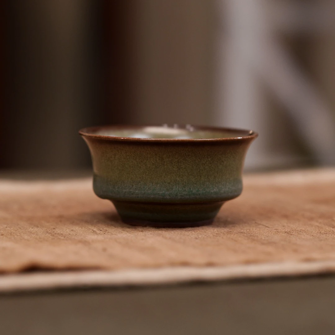 [寨沟绿·小折杯]广达窑艺·柴烧杯茶席杯纯手工陶瓷茶具主人杯茶杯