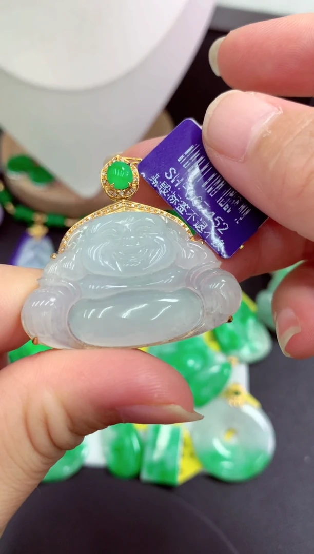 吊坠(不含链)18K金镶嵌翡翠挂件