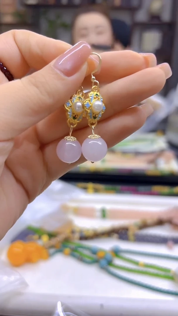 水晶耳饰14K金镶嵌DIY款E520