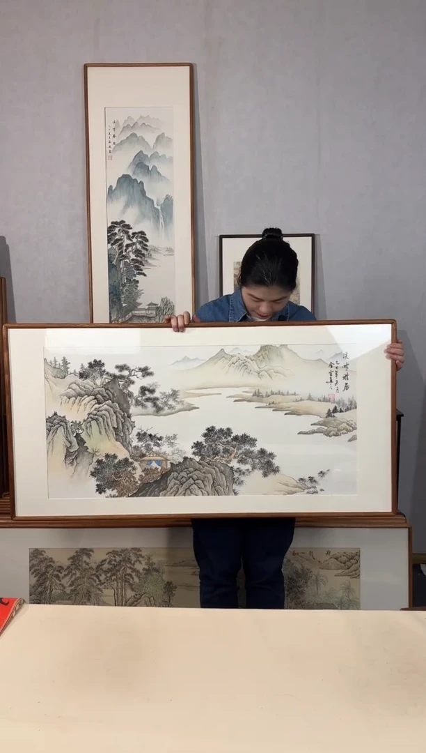 国画手绘*溪畔雅居*62*122cm带框发货