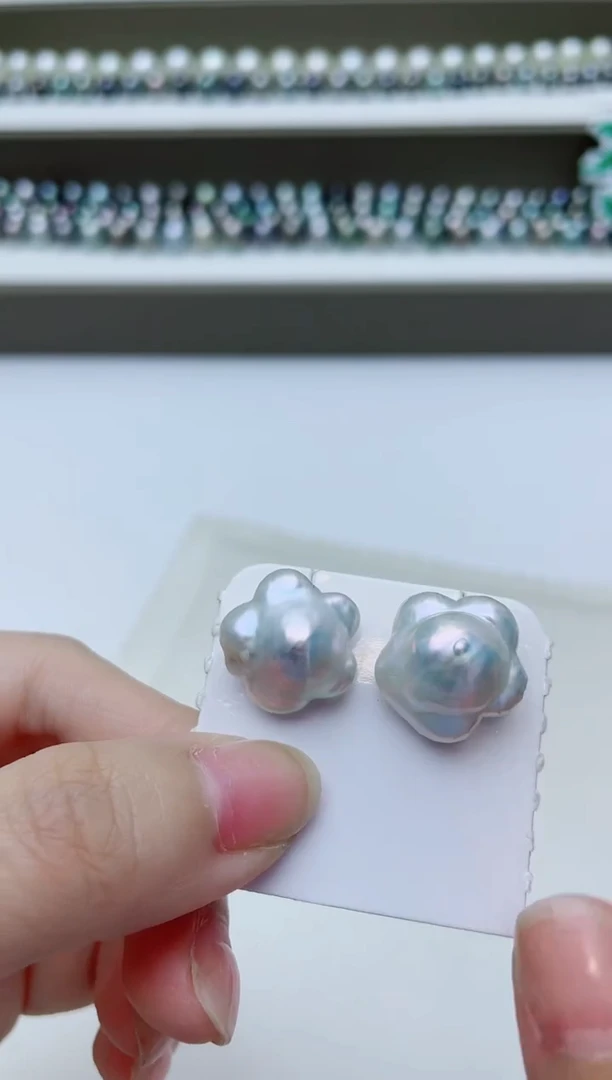 银S925镶嵌耳饰淡水珍珠A77