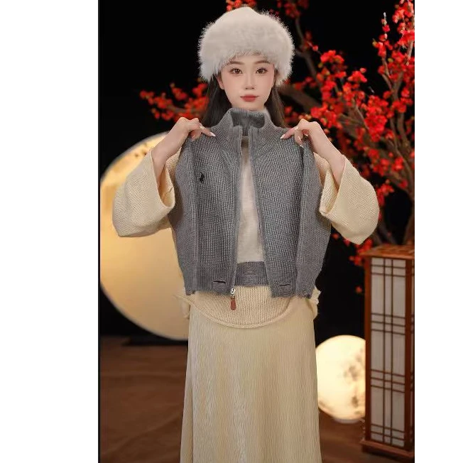 【加厚德绒毛衣】针织韩版破洞开衫毛衣灰色男童女童立领百搭纯色