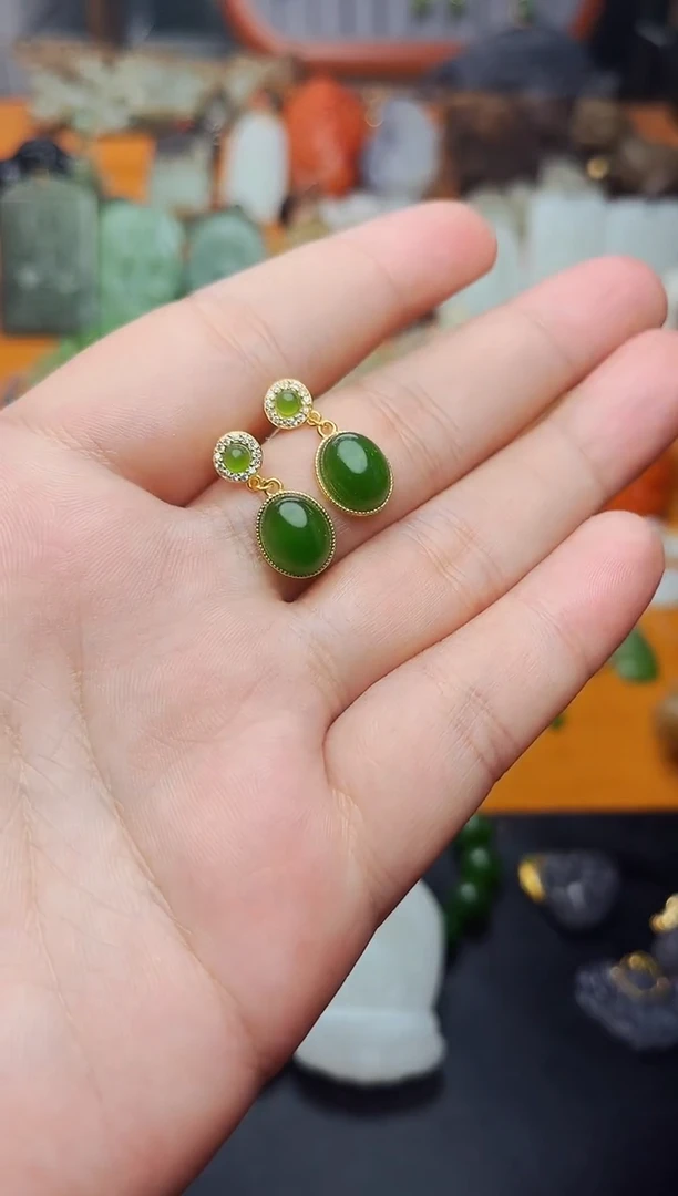 【闪购商品】和田玉耳饰银S925镶嵌耳钉01