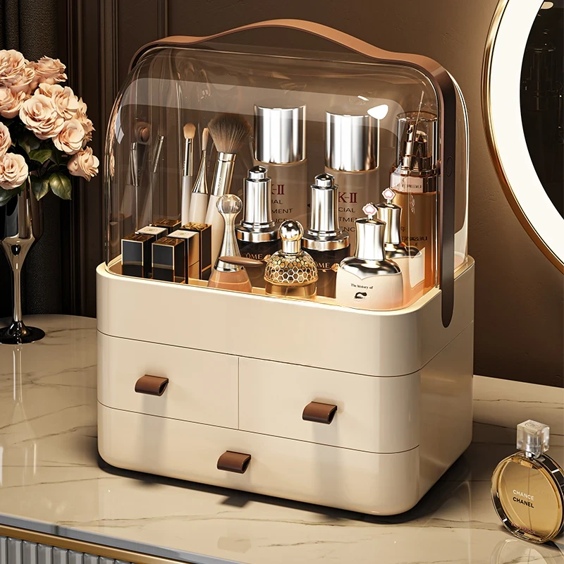 桌面家用化妆品收纳盒防尘翻盖化妆品抽屉式梳妆台置物架子 DJ