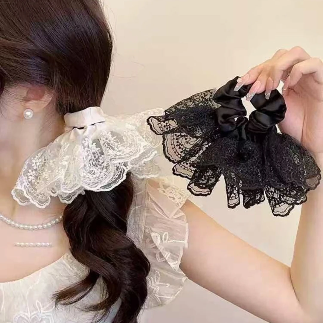 蕾丝少女~双层裙摆蕾丝发圈高级感气质发饰马尾头绳甜美大肠圈