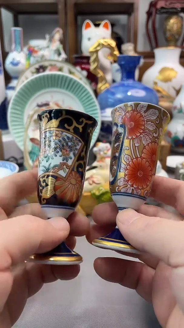 瓷片其泉高足杯一对