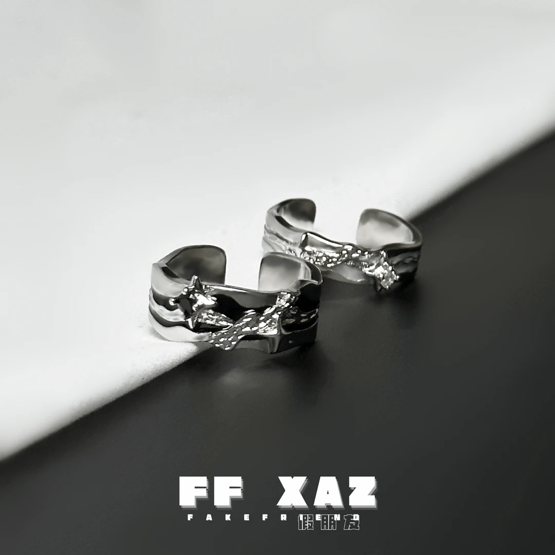 合金锆石戒指 FF假朋友丨黑白轻奢中性风情侣对戒开口男女戒指