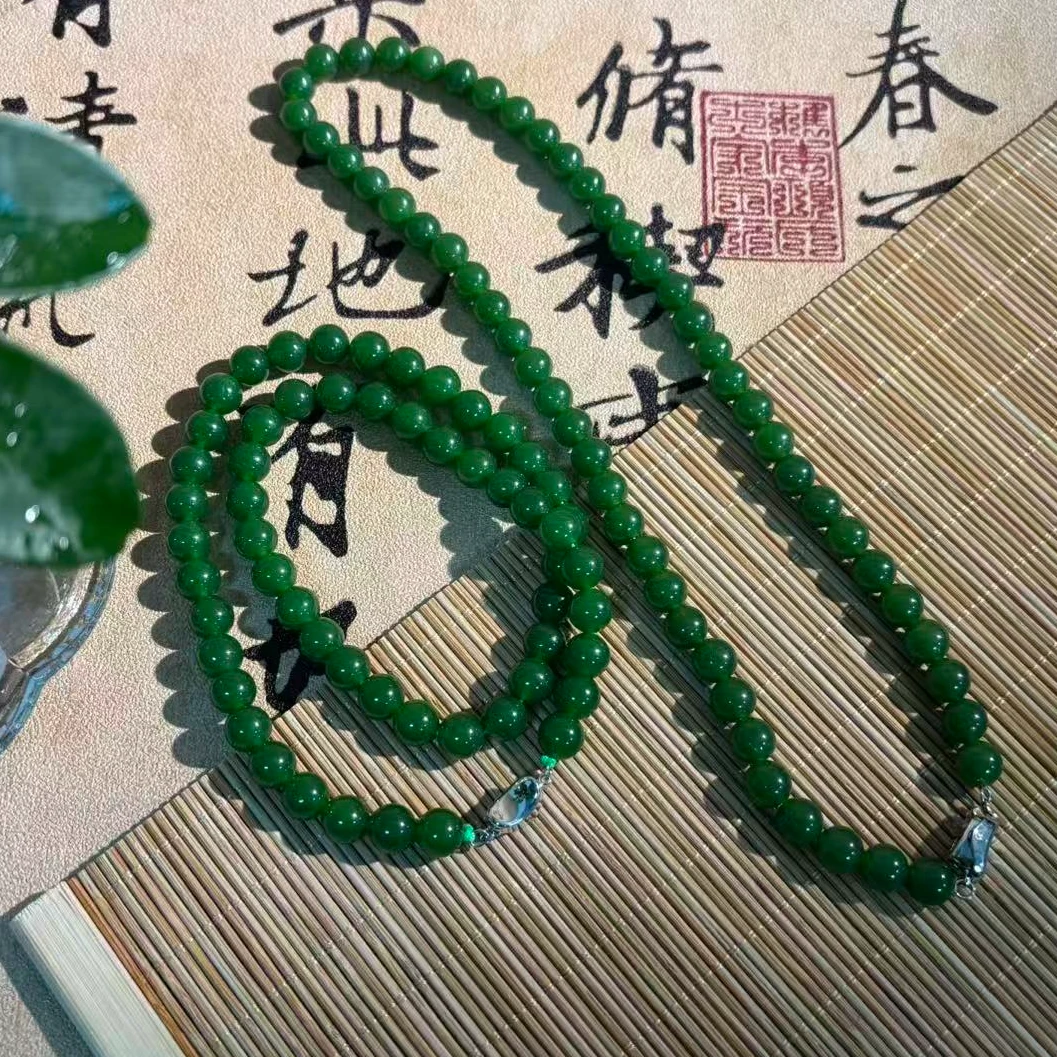 和田玉碧玉妈妈链-约8mm+*（多样性发一件）