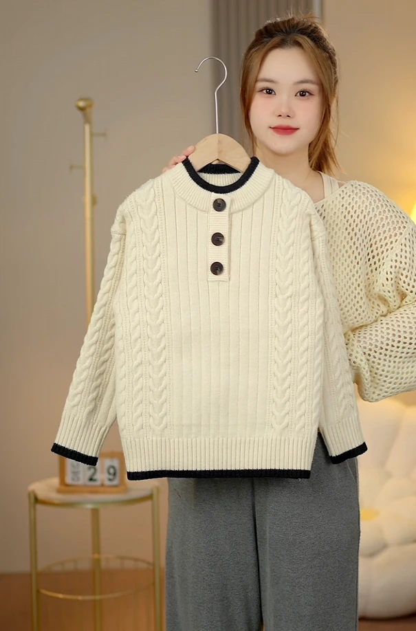 中大童2025新款针织毛衣秋冬男童时尚洋气加厚百搭潮流设计款