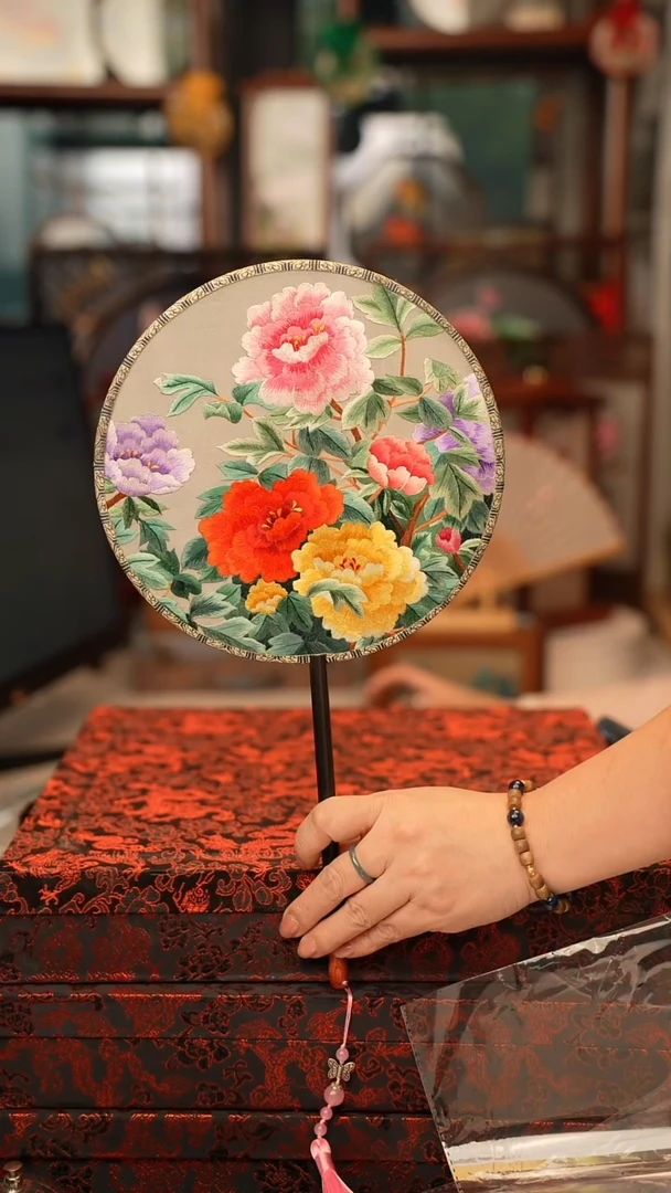 扇子团扇 绣花双面非遗