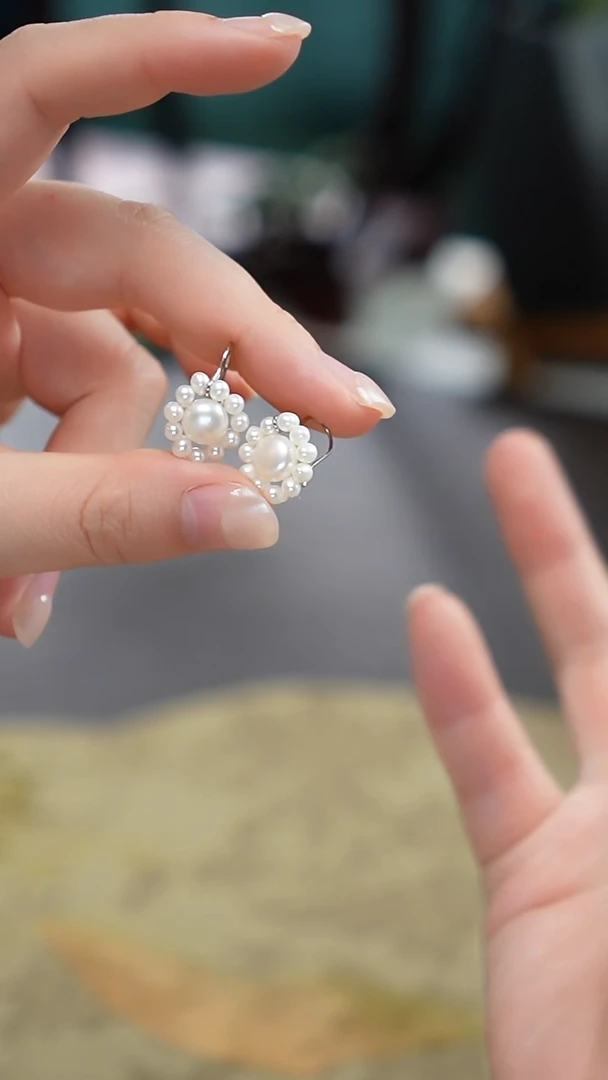 合金耳坠淡水珍珠耳饰