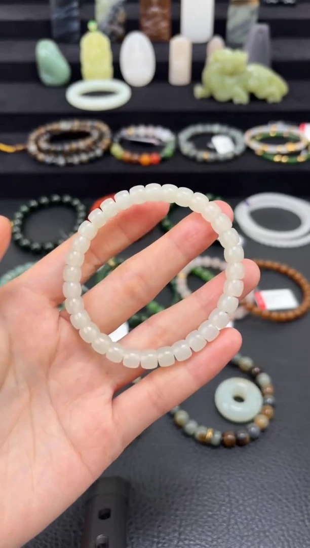 未镶嵌和田玉挂件7mm晴白极限弧手串