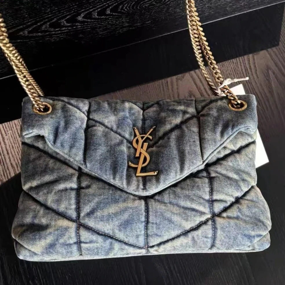 95新 YSL/圣罗兰 GGS丨puffer小号蓝色金扣丹宁 30721919