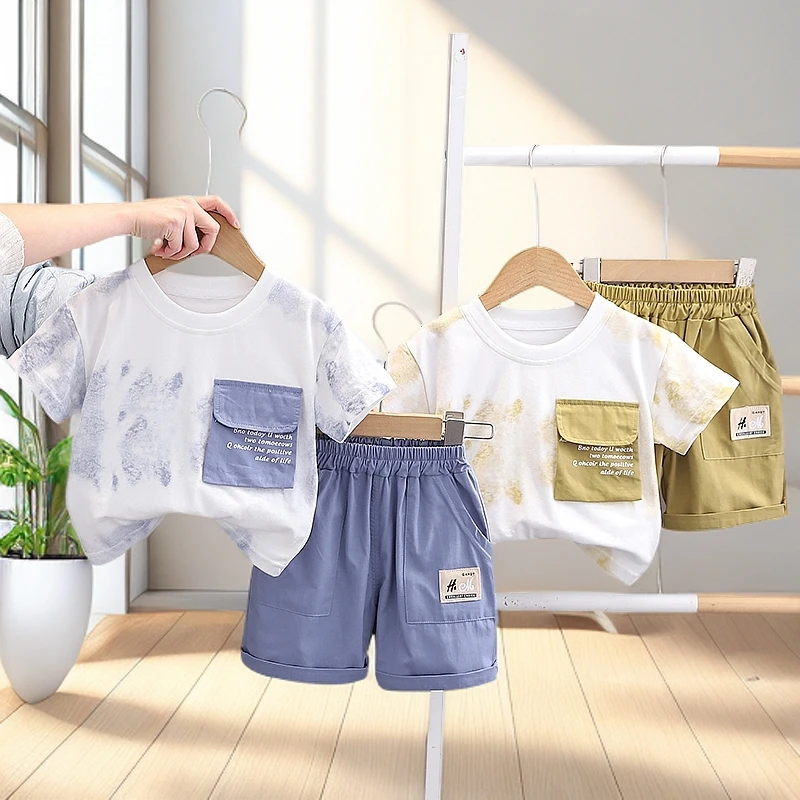 【两件套】男女宝夏季休闲洋气圆领短袖短裤高休闲品质织里童装帅气