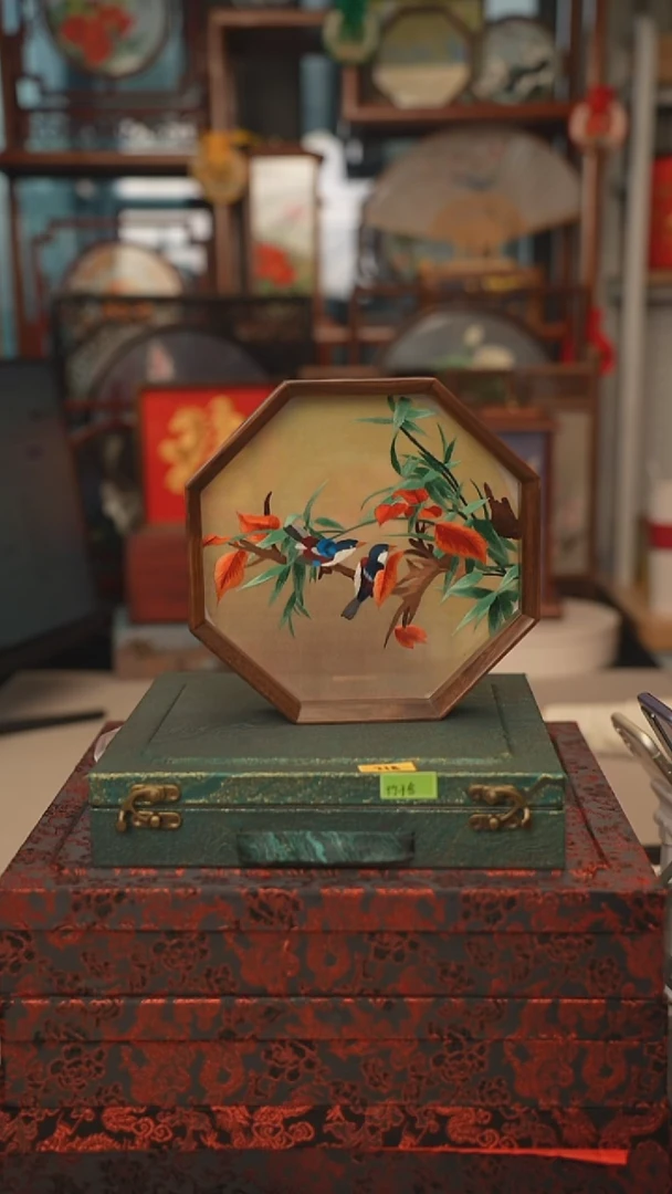 扇子摆件摆台双面绣花