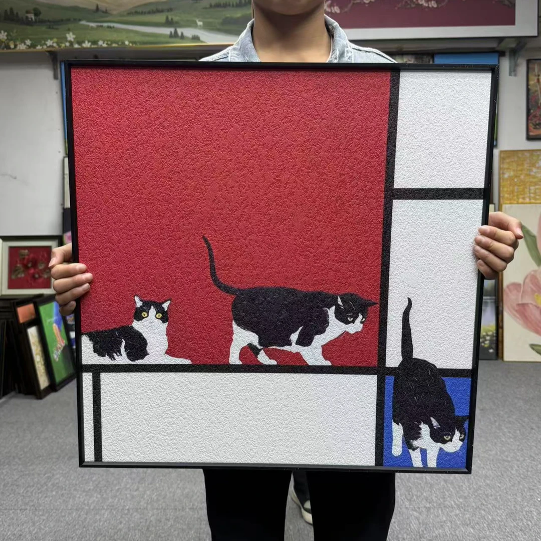 小众艺术客厅装饰画撞色玄关简约猫咪轻奢感挂画6060