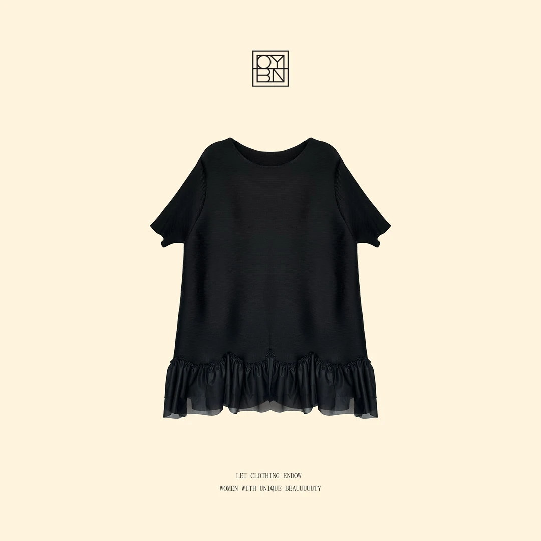 OYBN欧阳贝妮【恋恋夏日】微胖大码设计感荷叶边短袖T恤上衣5011