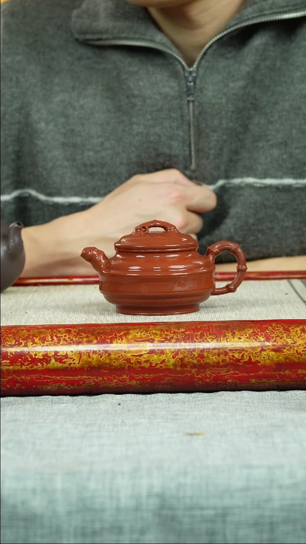 【闪购商品】紫砂茶壶双线竹鼓 大红袍 方标制