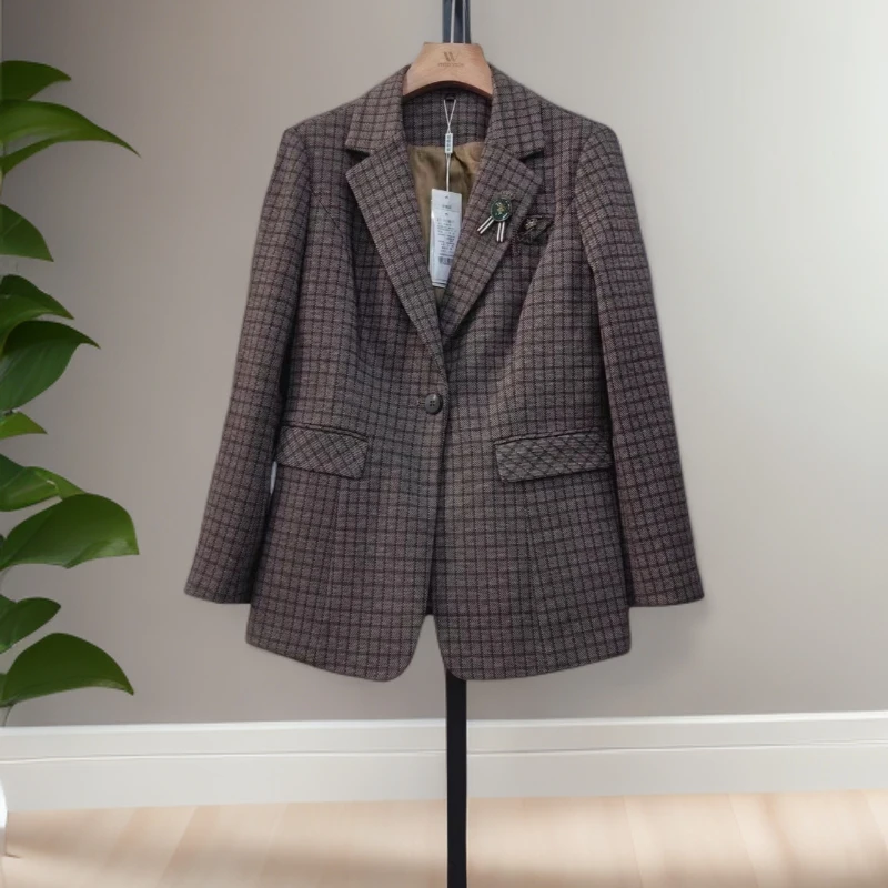 5127-时尚百搭气质简约设计感格子外套