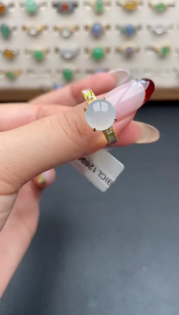 银S925镶嵌戒指翡翠一物一证一礼盒