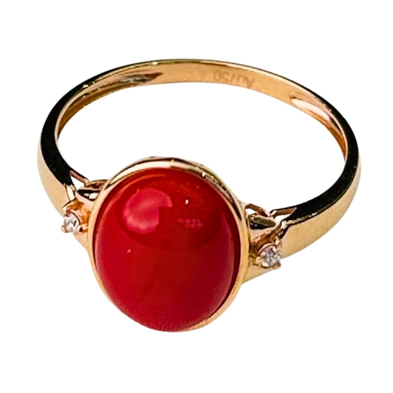 【玉总专属】18K珊瑚戒指  珊瑚约8*10mm蛋面 XQ0088 多样性发货