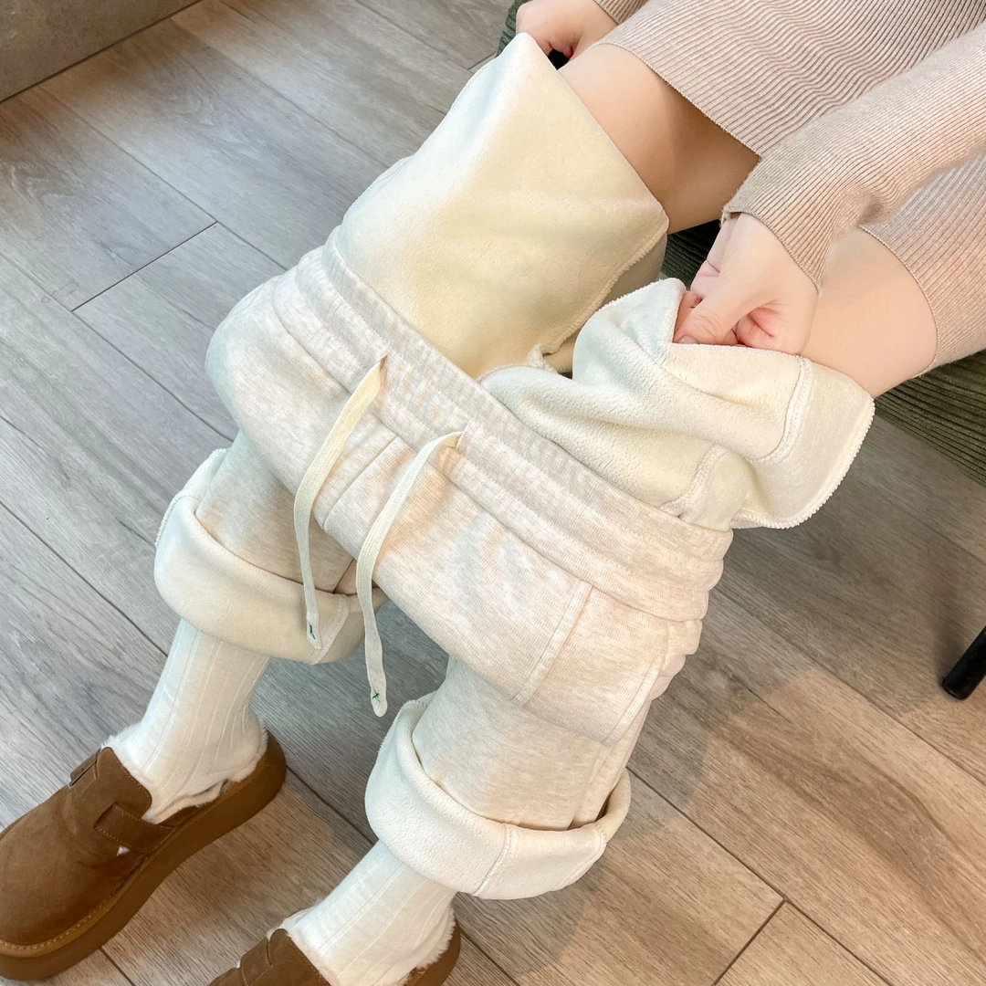 窄版阔腿裤女春秋冬季直筒糯米软糯加绒加厚保暖高腰显瘦拖地休闲