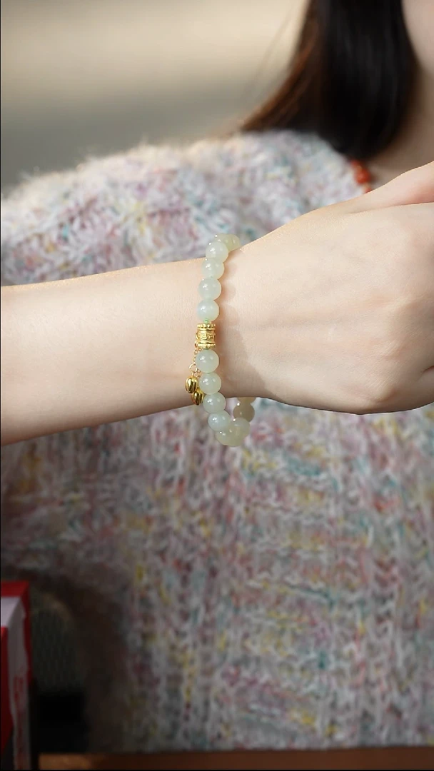 【闪购商品】和田玉手链银S925镀金镶嵌8mm/两世欢