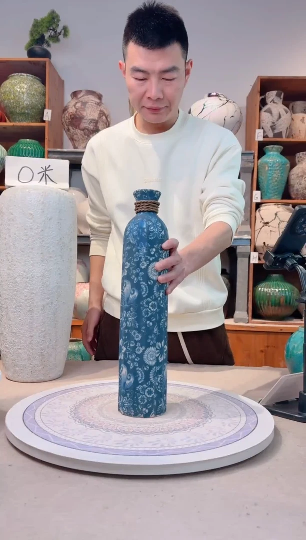 瓶陶瓷花瓶 无花  福利 不能装水 青花麻绳  大号