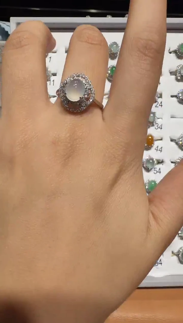 银S925镶嵌戒指翡翠925银镶翡翠戒指镶嵌99