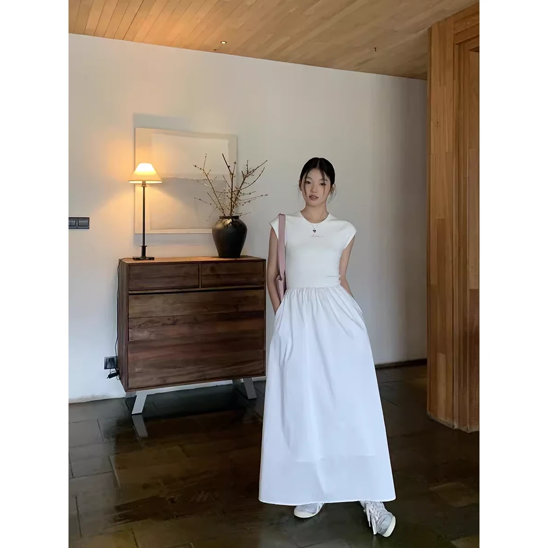 【HRG清仓】春夏季新款高级感百搭拼接收腰显瘦连衣裙233V2377#