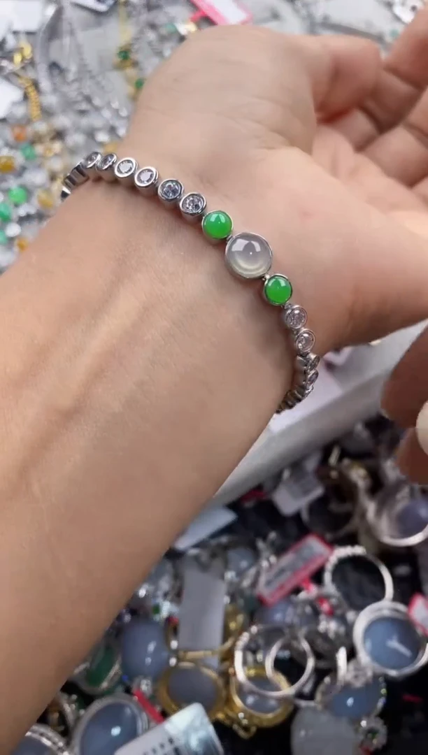银S925镶嵌戒指翡翠444               7