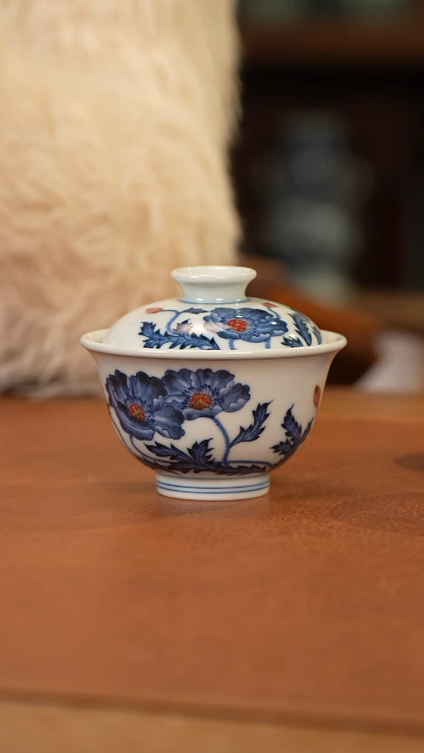 【闪购商品】杯和然窑釉里红虞美人盖碗