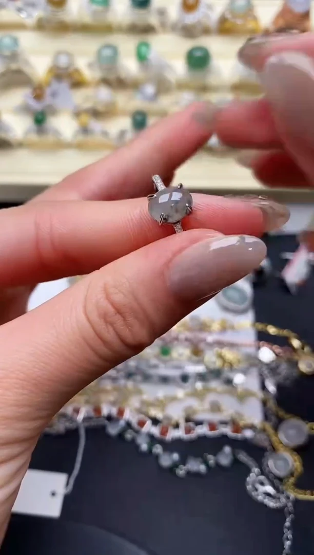 【闪购商品】翡翠戒指银S925镶嵌缅甸翡翠 1 10+5