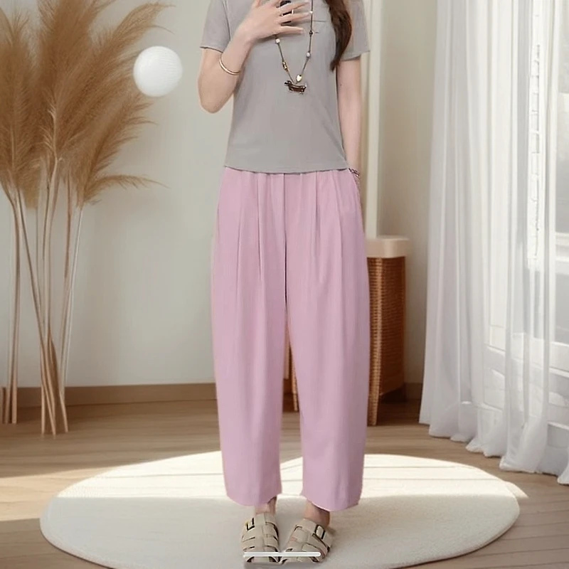 早秋高支高密高克重亚麻弯刀奶奶裤