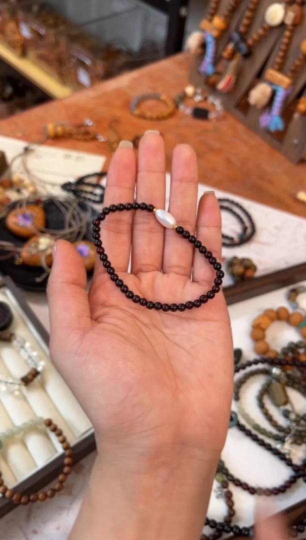 非洲檀香无事牌小叶紫檀4mm单圈+珍珠