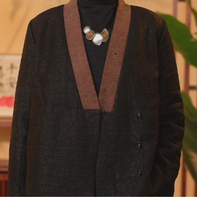 芹 新中式风桑蚕丝 香云纱黑色老龟外套 33625